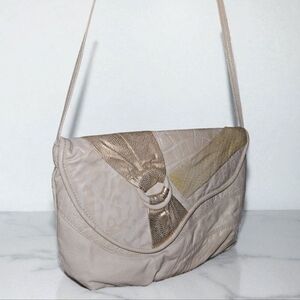 Fifth Avenue | Genuine Leather Vintage Cream and Gold Women's Crossbody Bag